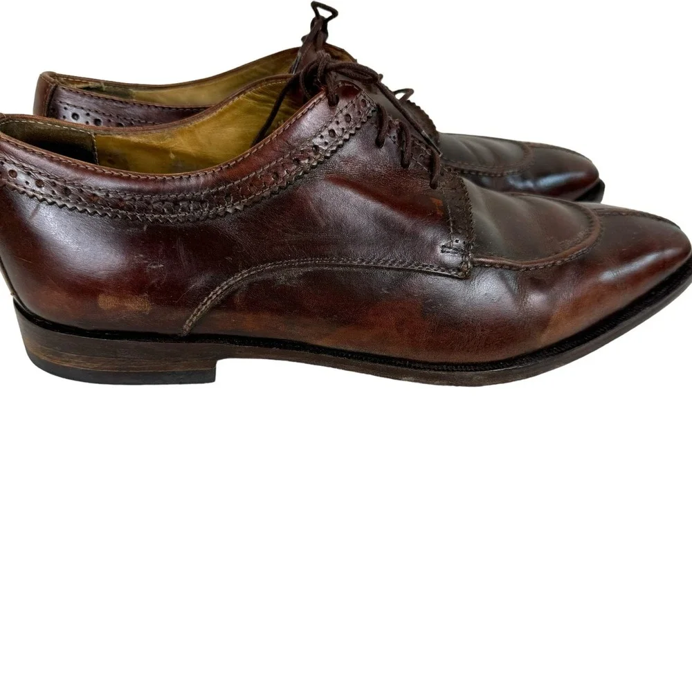 Zelli Chestnut Brown Calfskin‎ Leather Split Toe Oxford Lace Up Dress Shoes 10M